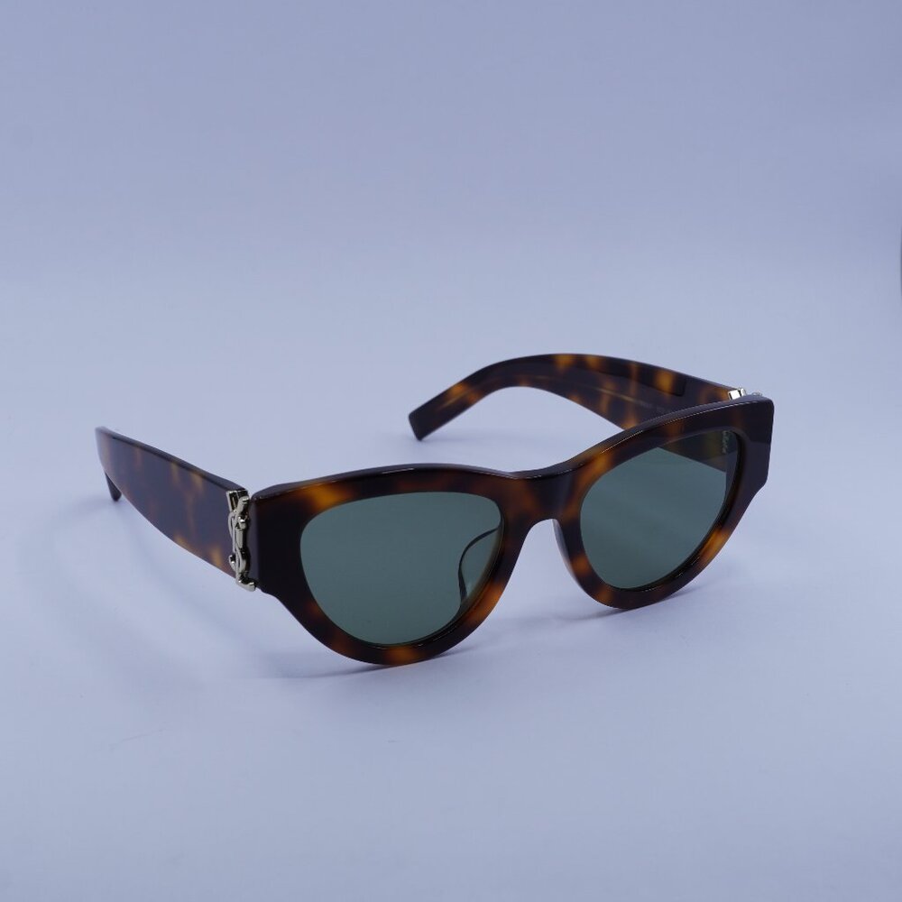 Saint Laurent SL M94/F 002 Sunglasses Havana Cat Eye Frame, Green Lenses